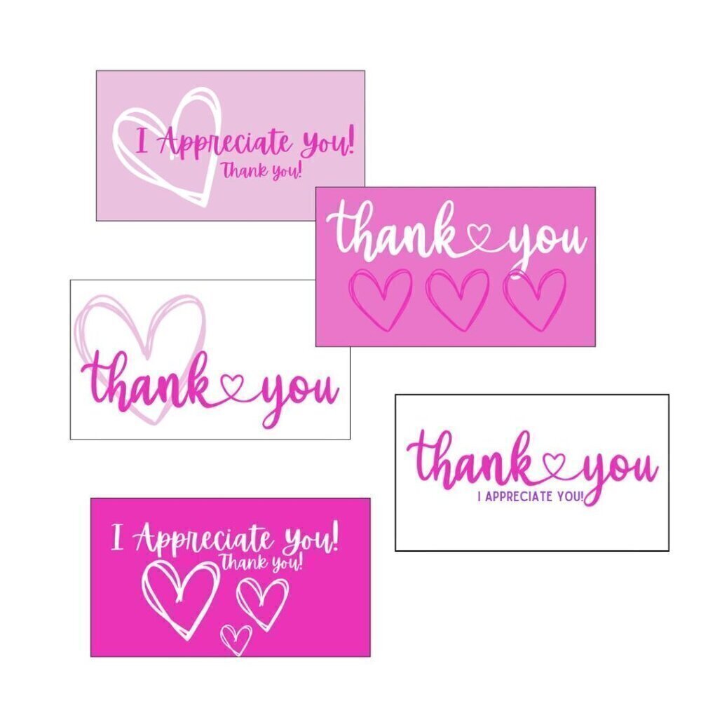 Thank You Cards, Pink Design: 50 Count / 5 Designs